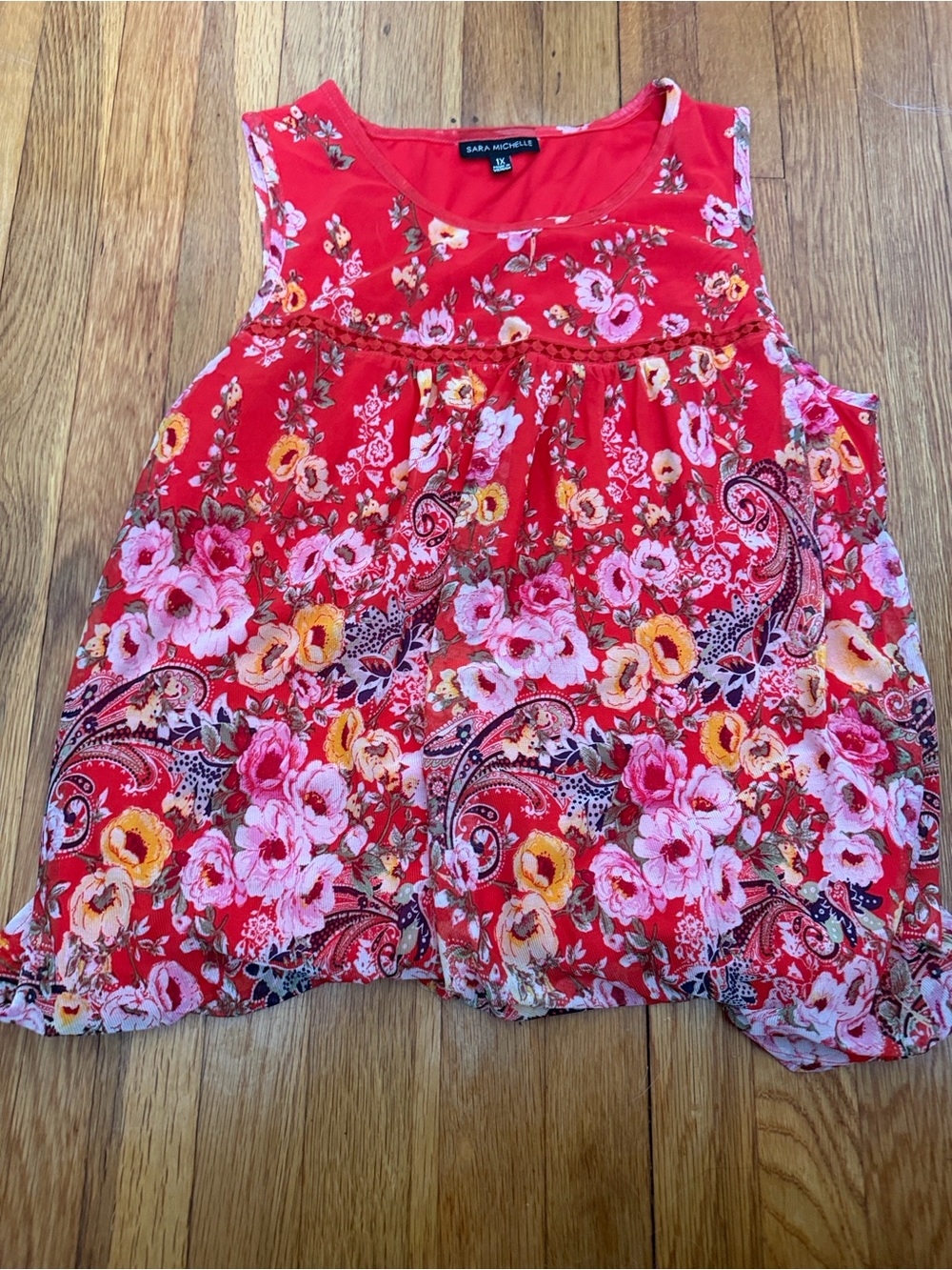 Sara Michelle Red Floral Sleeveless Womens Top